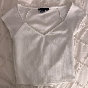 Forever 21 White Ribbed Short Sleeve Top